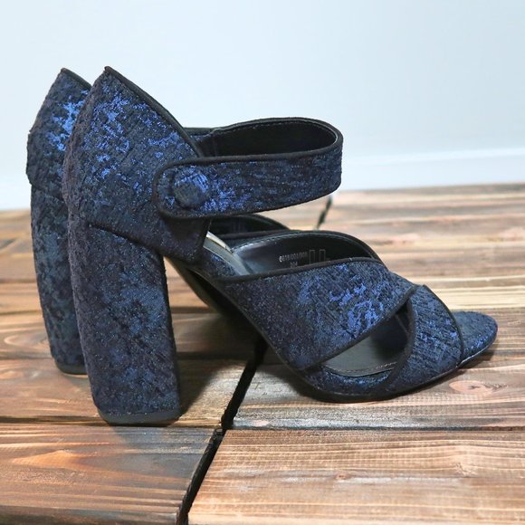 Zara Block Tapestry Heels Sandals 8 - Picture 4 of 11